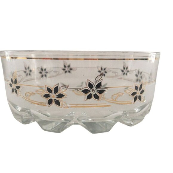 Vintage Decover Italy Glass Bowl With Black & Gold Floral Design - Picture 1 of 10